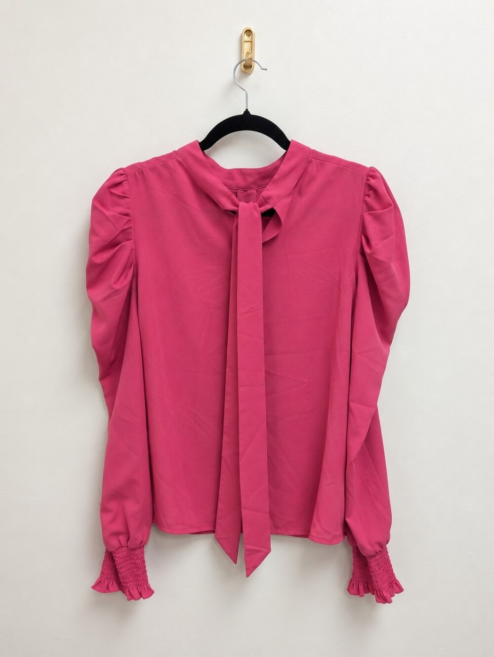 Angashion Pink Long-Sleeve Tie-Neck Top